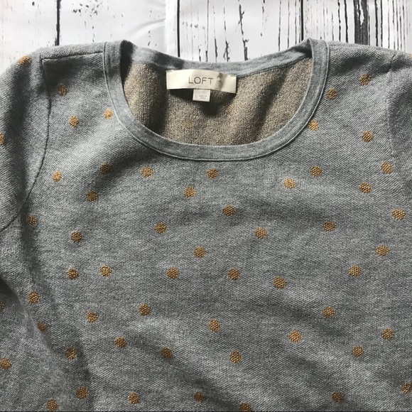 Ann Taylor LOFT gray sweater w gold polka dots S - Picture 4 of 7